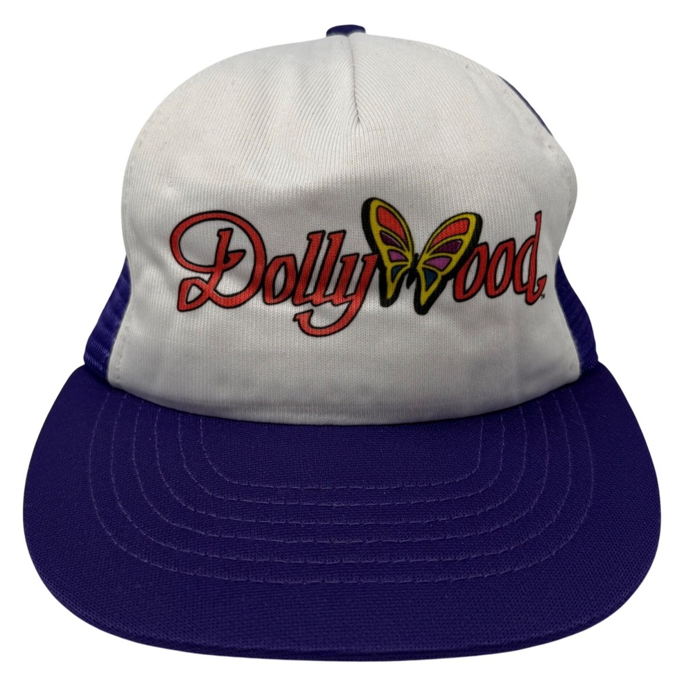 Dollywood Hat Purple White Mesh Trucker Snapback Butterfly Logo Vintage